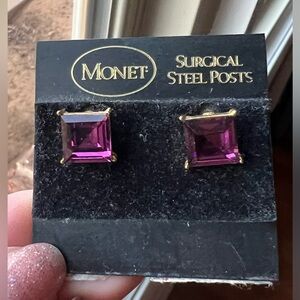Monet Gold and Purple Square Earrings